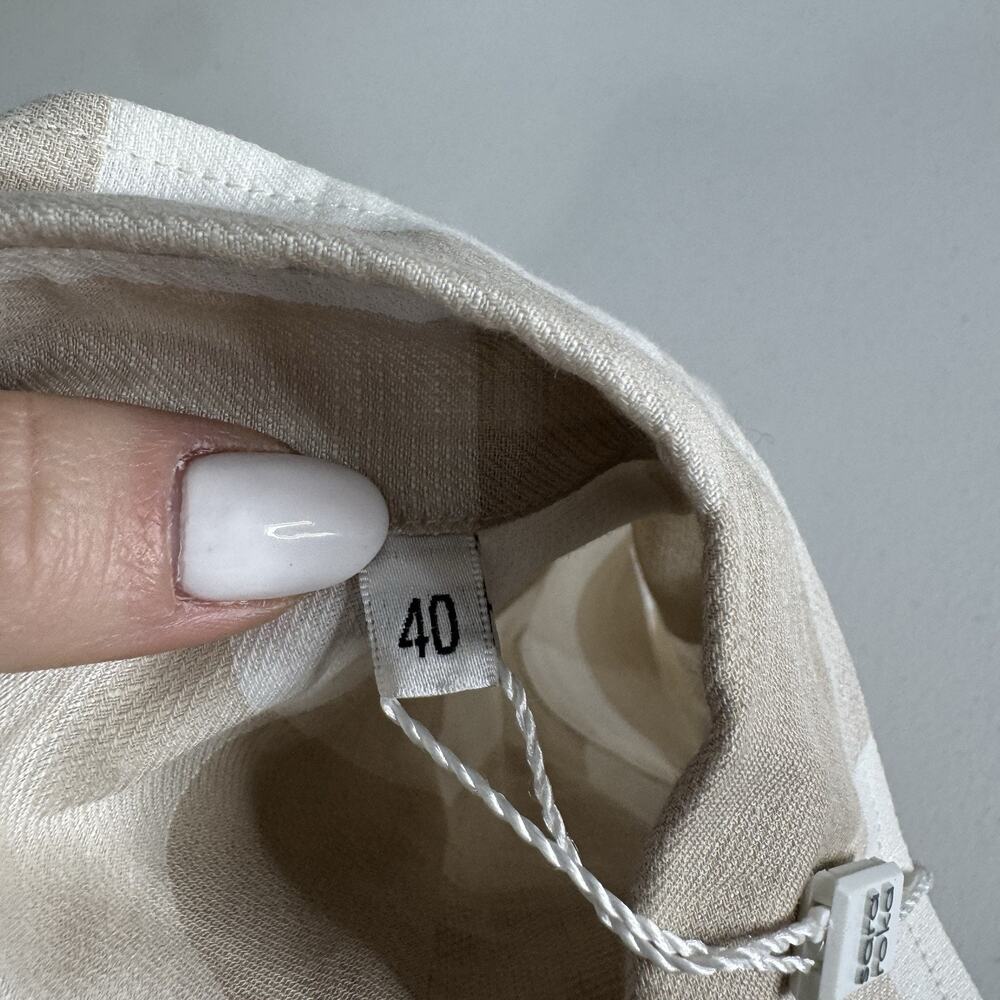 Sara Roka Drake Belted Dress‎ Womens 40 Beige Linen Gingham Shirt Midi Cottage - Picture 8 of 16